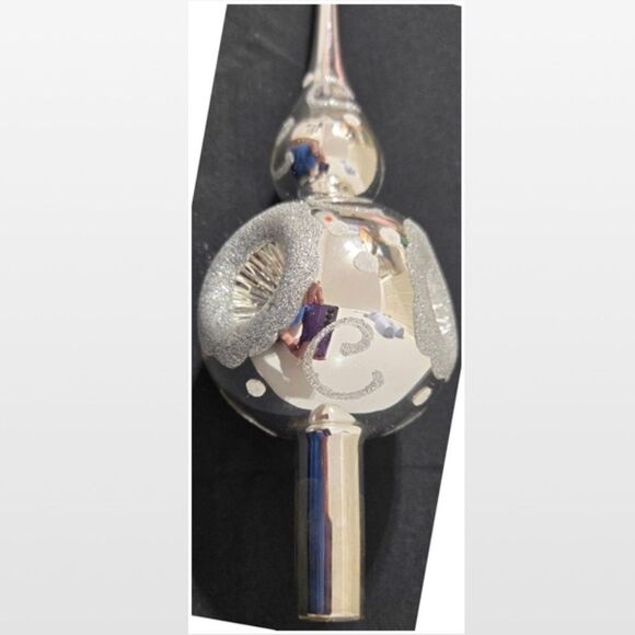 Vintage Christmas Tree Topper Silver Mirrored Glass With Glitter 10 Inch VTG - Picture 6 of 16